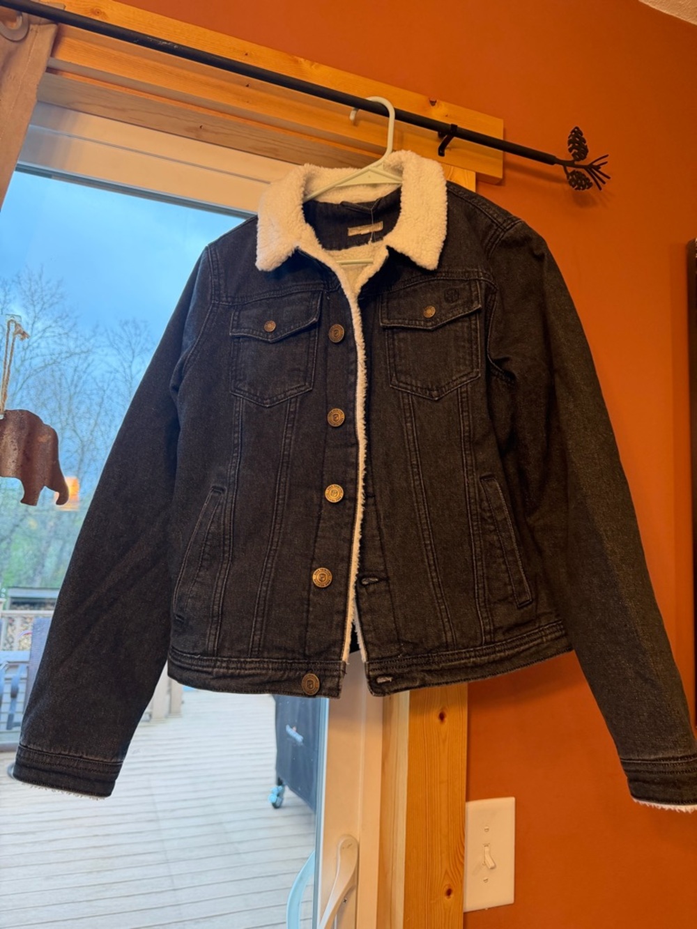 Born Primitive Dark Gray Sherpa Jacket with Dark Denim Collar